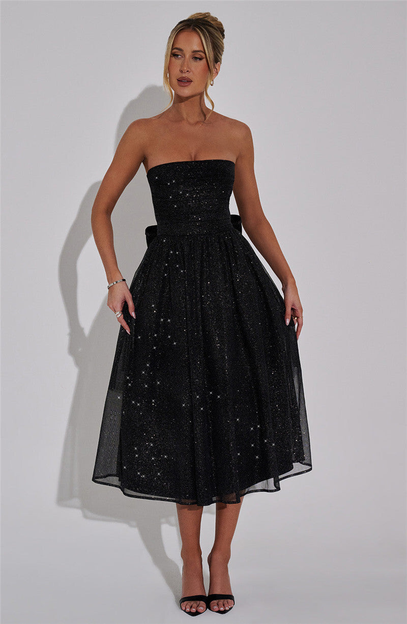 Holly Woman Off-shoulder Backless Bow Sexy Maxi Dress