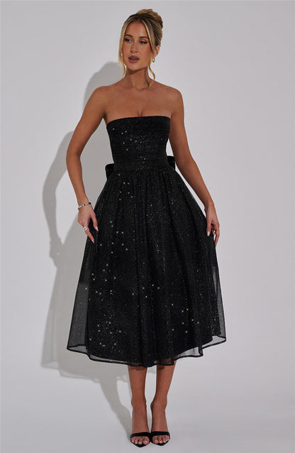 Holly Woman Off-shoulder Backless Bow Sexy Maxi Dress