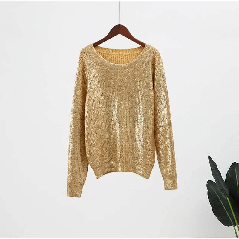 Maria Fashion Gold O Neck Women Sweater