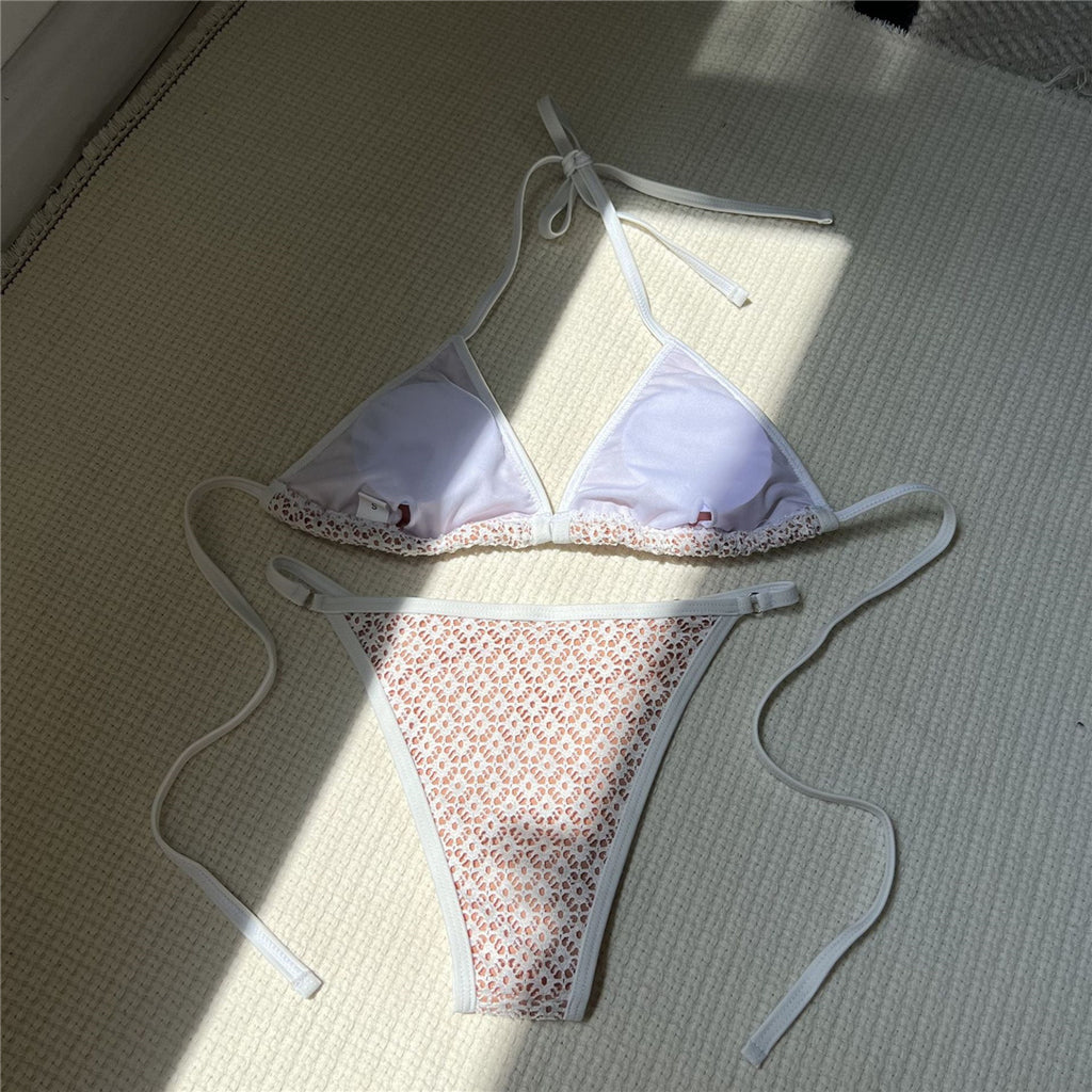 Monica Lace Hollow Out Halter High Leg Cut Bikini