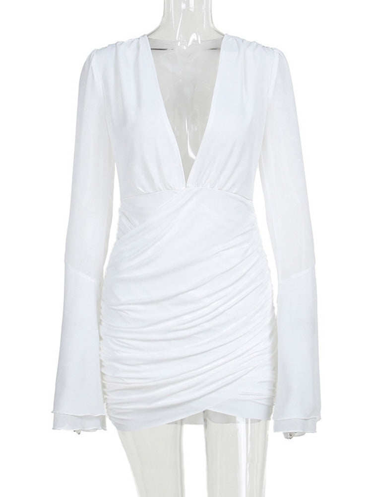 Monica Deep V Neck Long Sleeve Sexy Mini Dress
