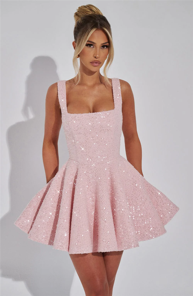 Bonnie Sequins Bow Backless Sexy Mini Dress