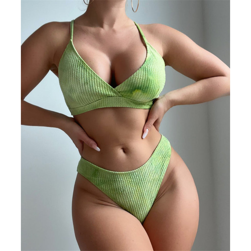 Whitney Tie Dye Ribbed V Neck Mid Waist Bikini