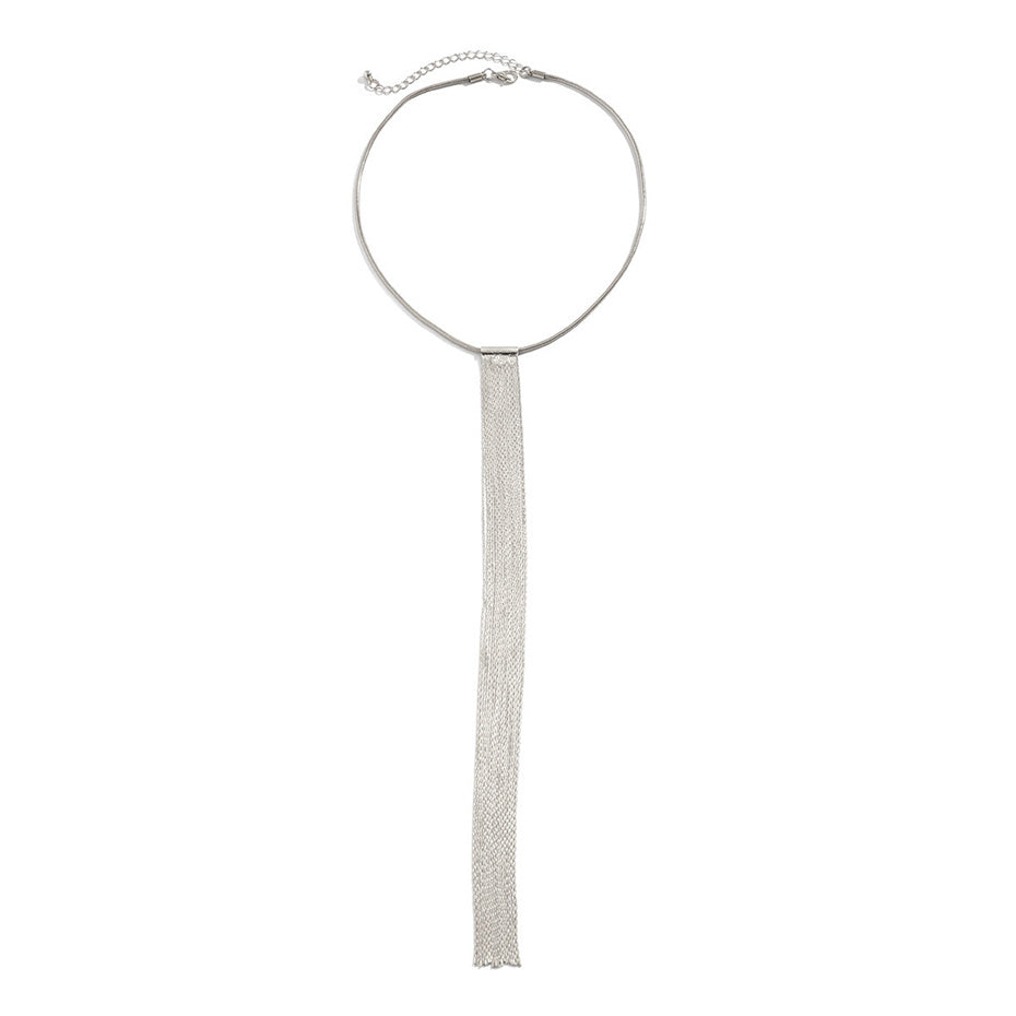 Mary Long Tassel Snake Link Pendant Choker Necklace
