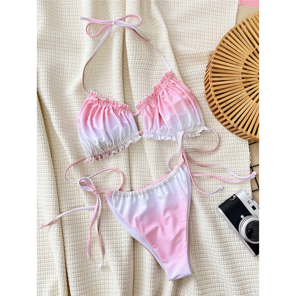 Karen Ruffled Frilled Gradient Halter Bikini