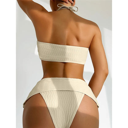 Diane Sexy Halter Wrinkled Mid Waist Bikini