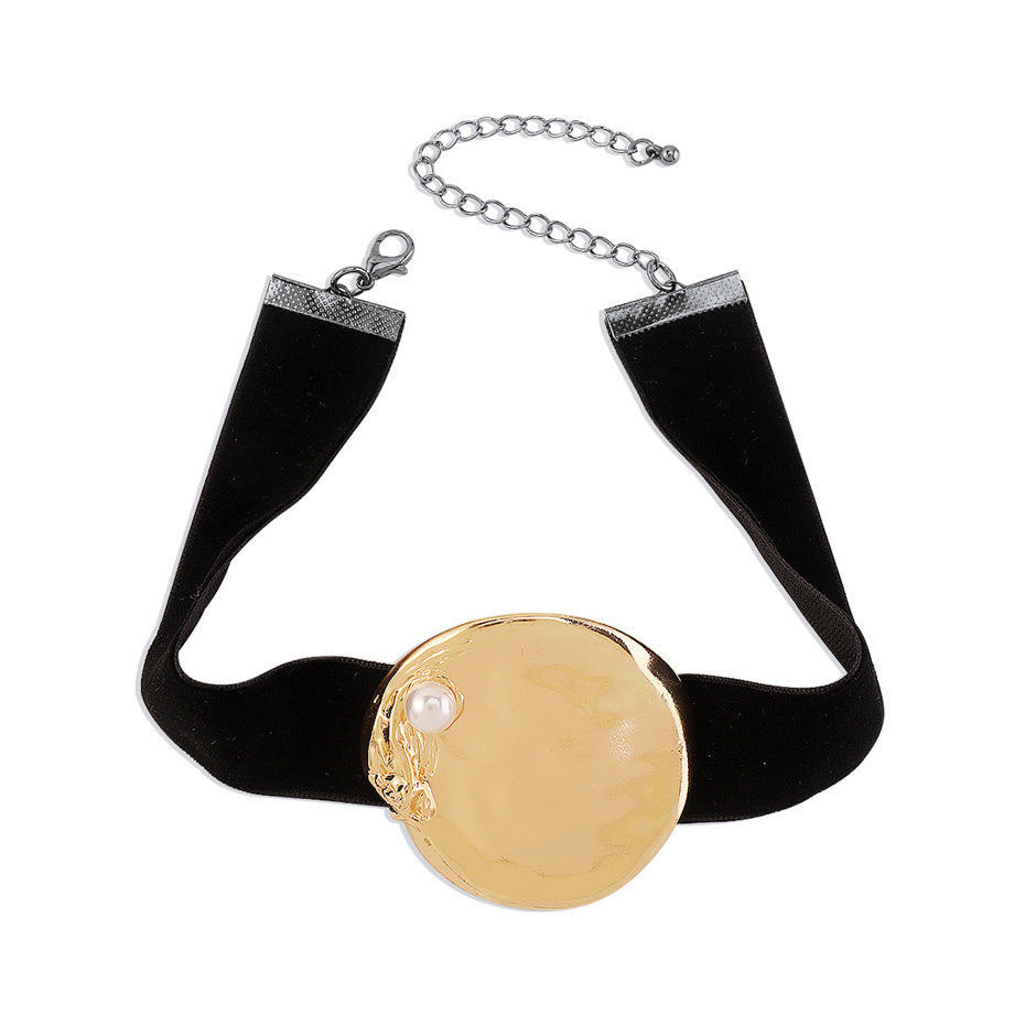 Deborah Big Metal Round Short Choker Necklace