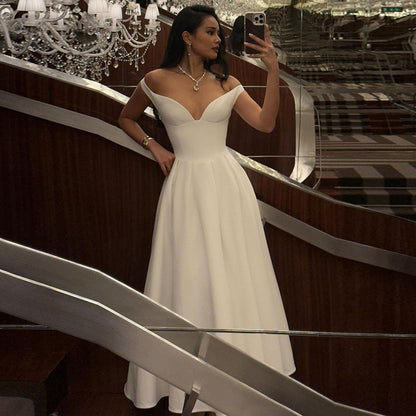 Audrey Off-shoulder Backless Pleated Maxi Dress