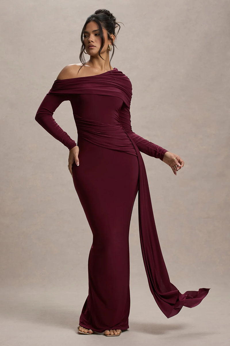 Louise Skew Collar Long Sleeve Sexy Maxi Dress