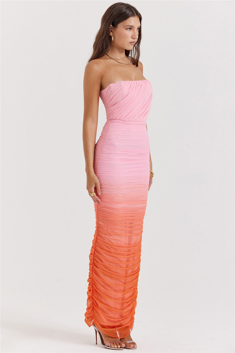 Valerie Gradient Strapless Backless Sexy Maxi Dress