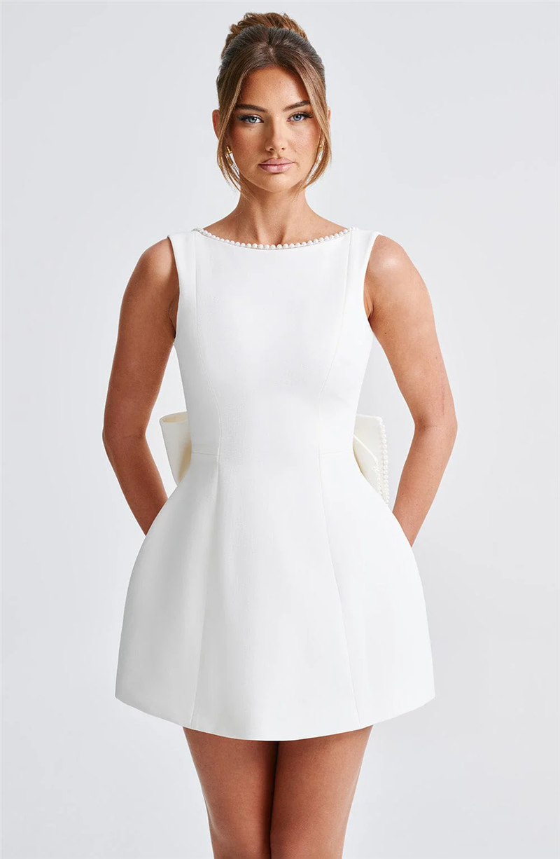 Chantal Pearl Bow Backless Sexy Mini Dress Ladies Style Chantal Pearl Bow Backless Sexy Mini Dress Ladies Style