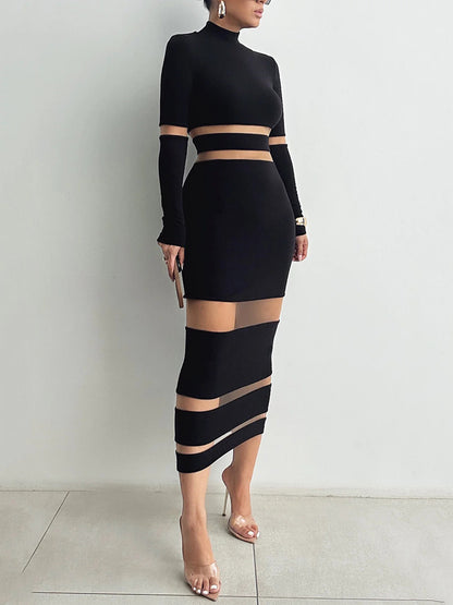Phyllis Patchwork Bodycon Sexy Midi Dress