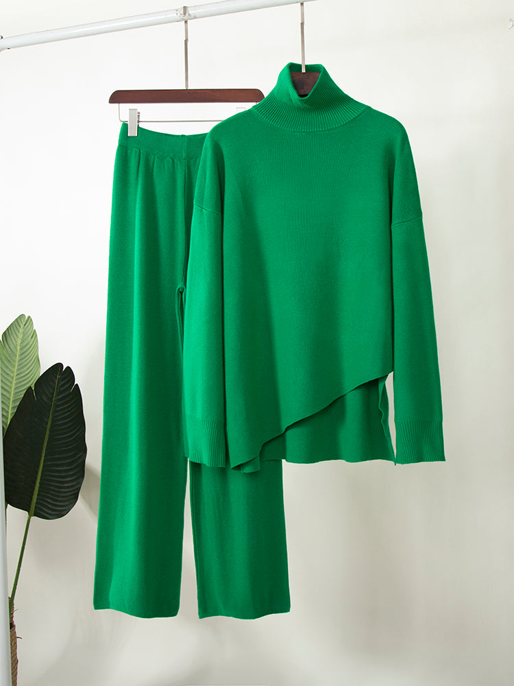 Miranda Women Irregular Turtleneck Sweater High Waist Leg Pant Suit