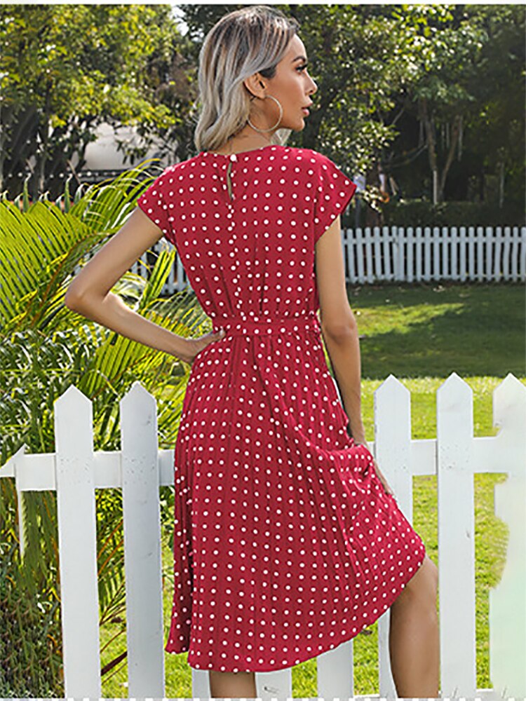 Jessie Summer Polka Dot Short Sleeve Midi Dress
