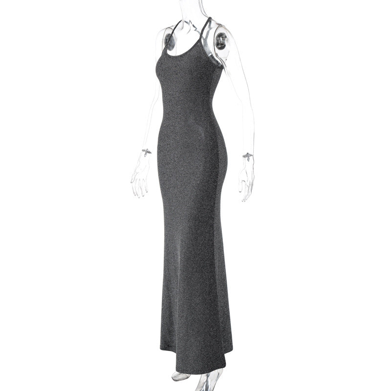 Hannah Bright Silk Backless Maxi Dress