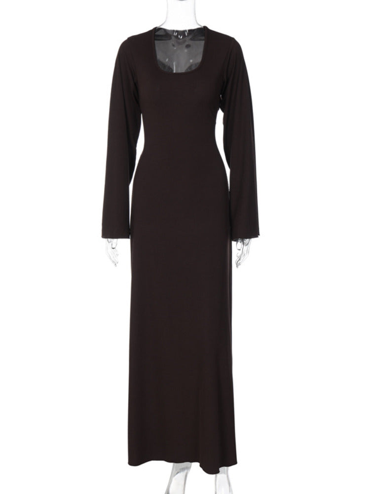 Nikki Ribbed Lace-up Long Sleeve Maxi Dress