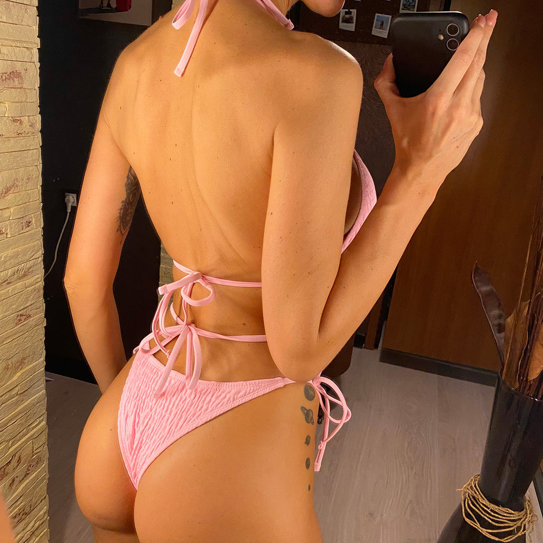 Lori Diamond Rhinestones Halter Wrinkled Bikini