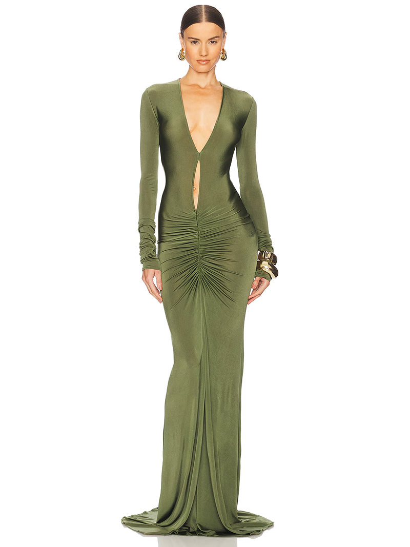 Shannon Hollow Out Long Sleeve Ruched Sexy Maxi Dress