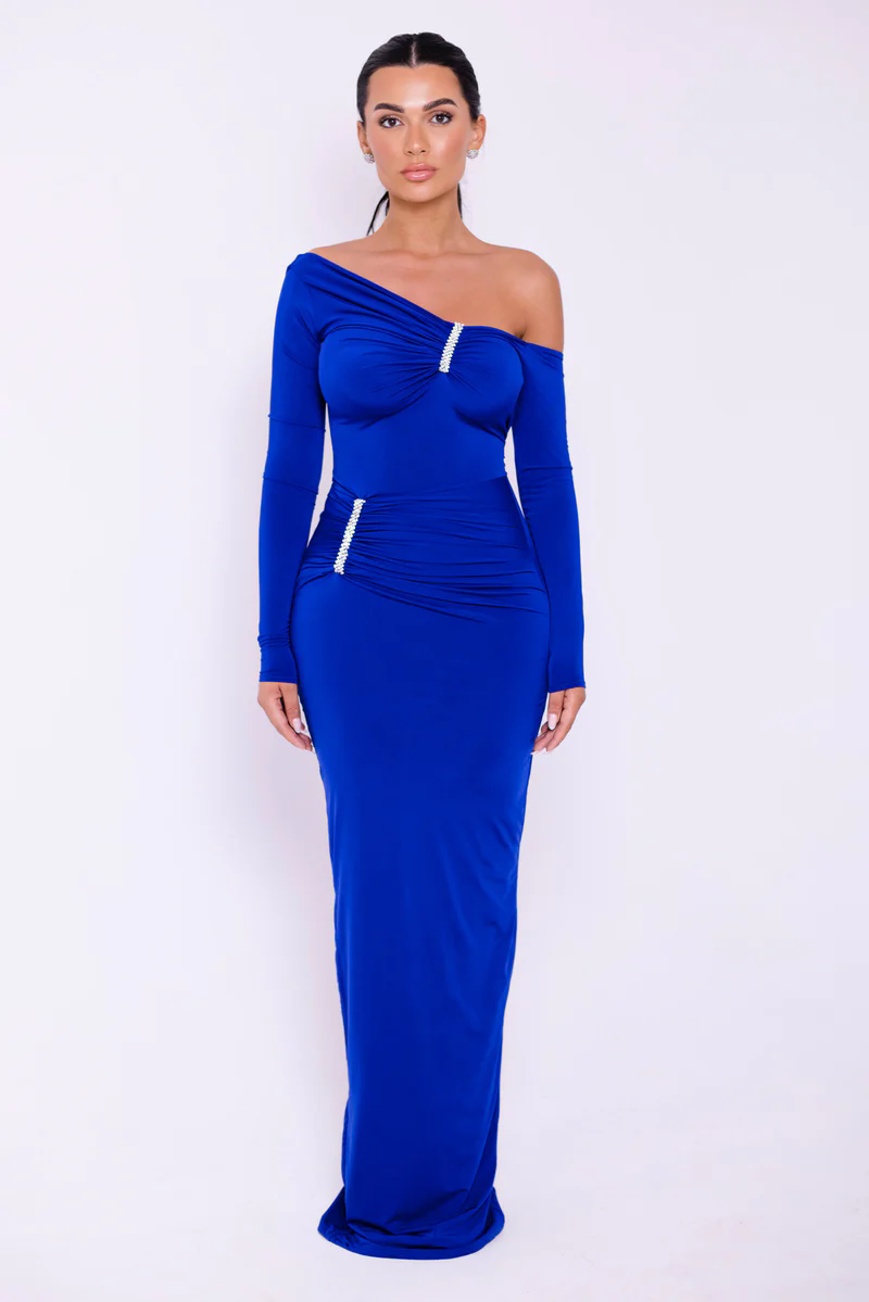 Peggy Diagonal Collar Long Sleeve Sexy Maxi Dress