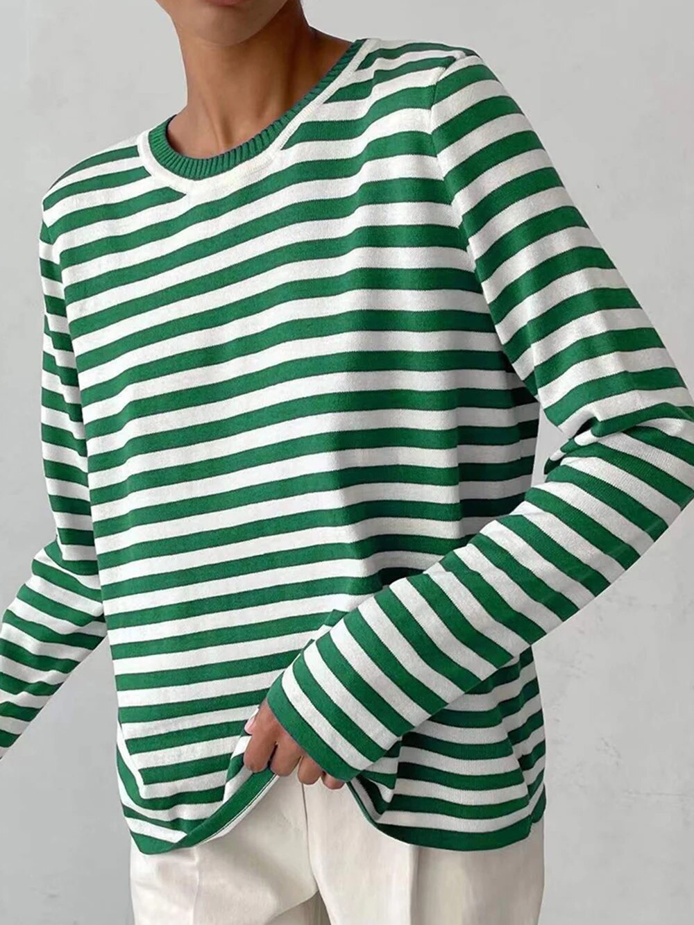 Samantha O Neck Stripped Women Sweater