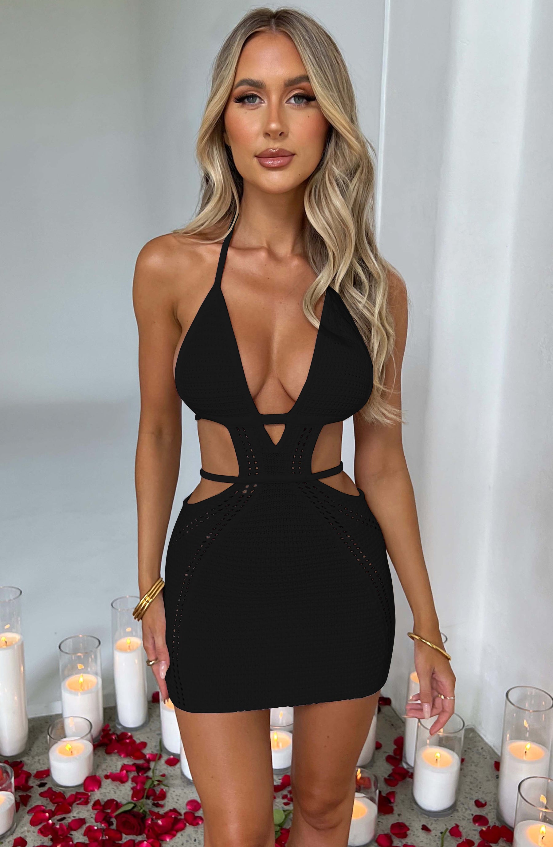 Diane Hollow Out Halter Sexy Mini Dress