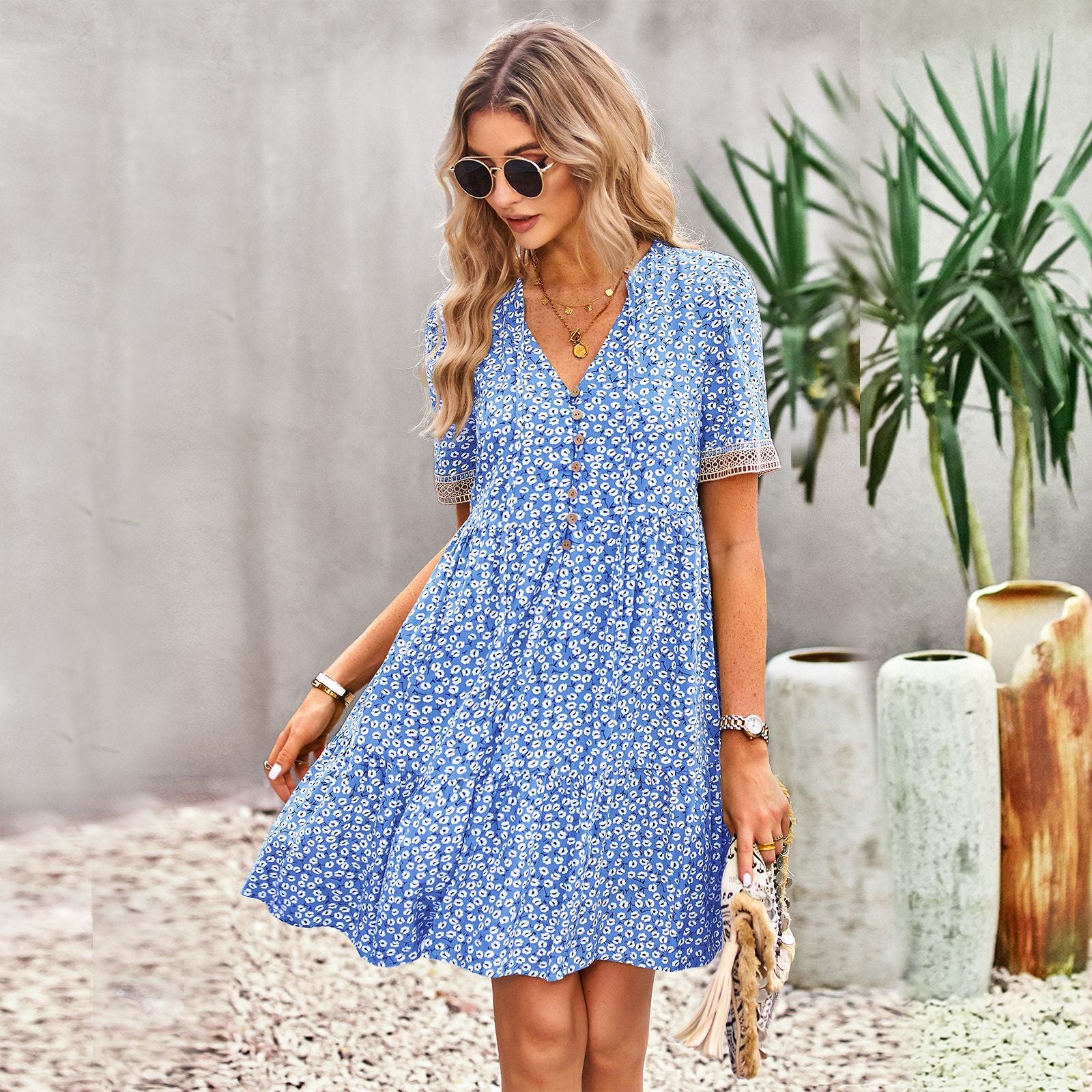 Maria Boho Floral Print Summer Midi Dress