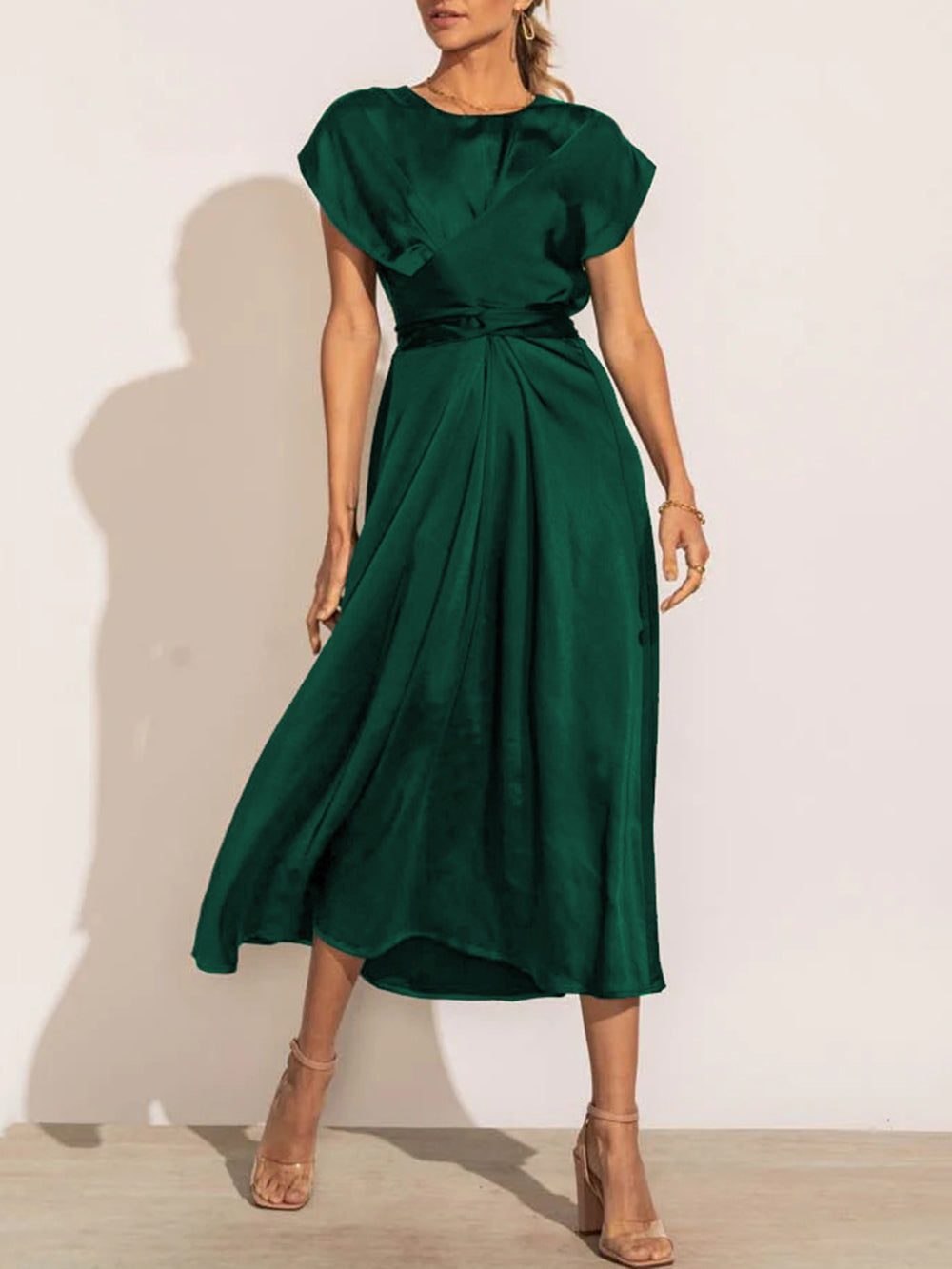 Juliet Cross Sashes Solid Satin O-Neck Sleeveless Long Dress