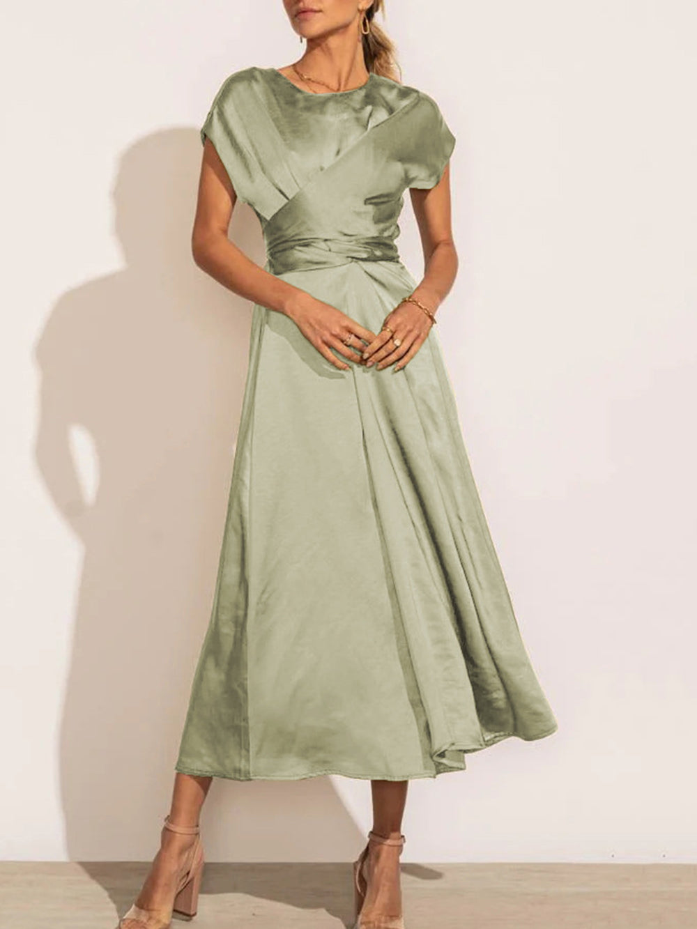 Juliet Cross Sashes Solid Satin O-Neck Sleeveless Long Dress