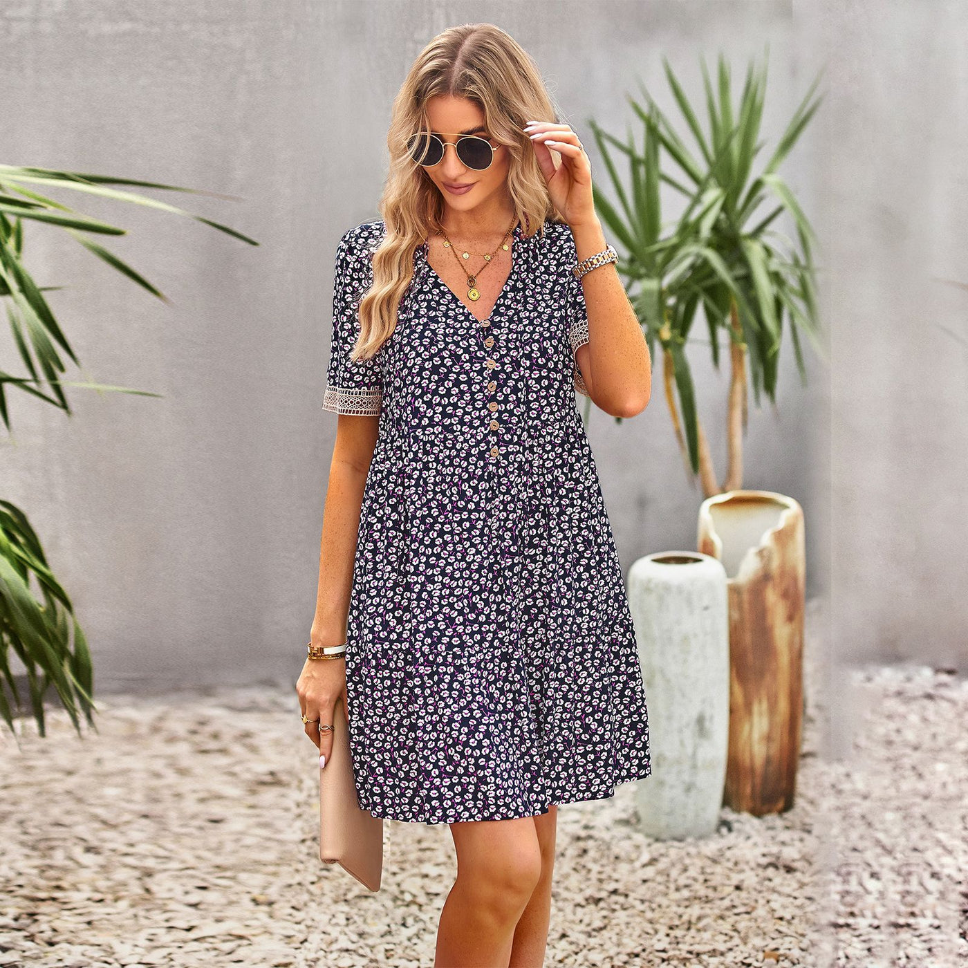 Maria Boho Floral Print Summer Midi Dress