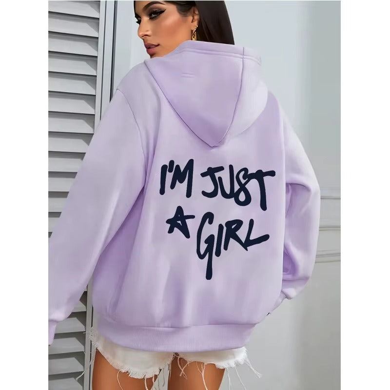 Casual Women's Hoodie with "I'm Just A Girl" Print and Pocket