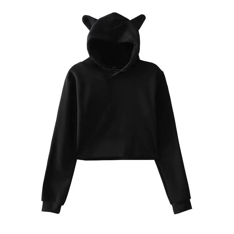 Women's Cat Ear Crop Top Hoodie