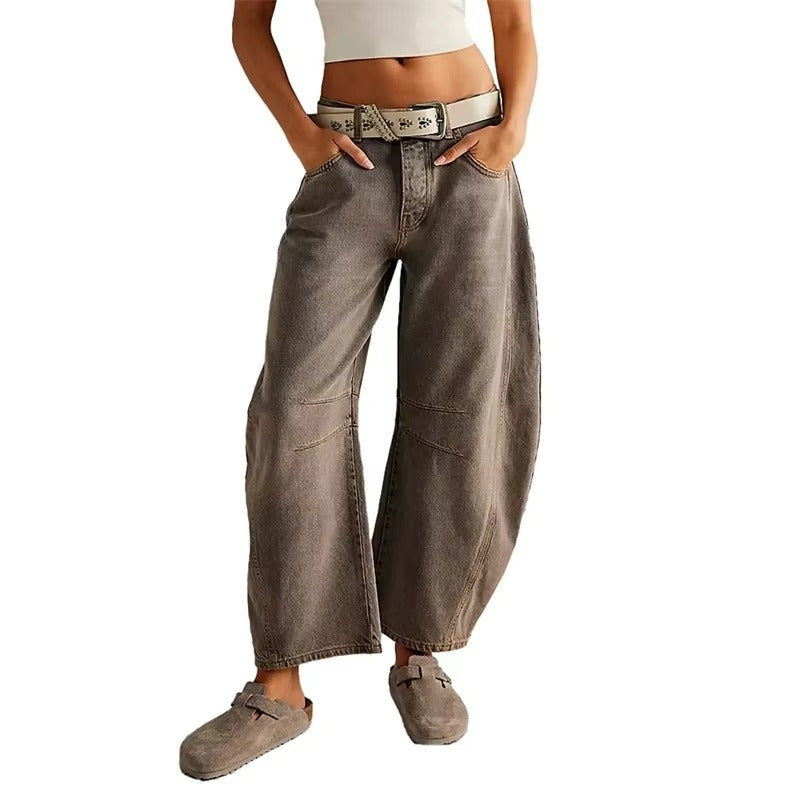 High-Stretch Mid-Rise Barrel Jeans for Women