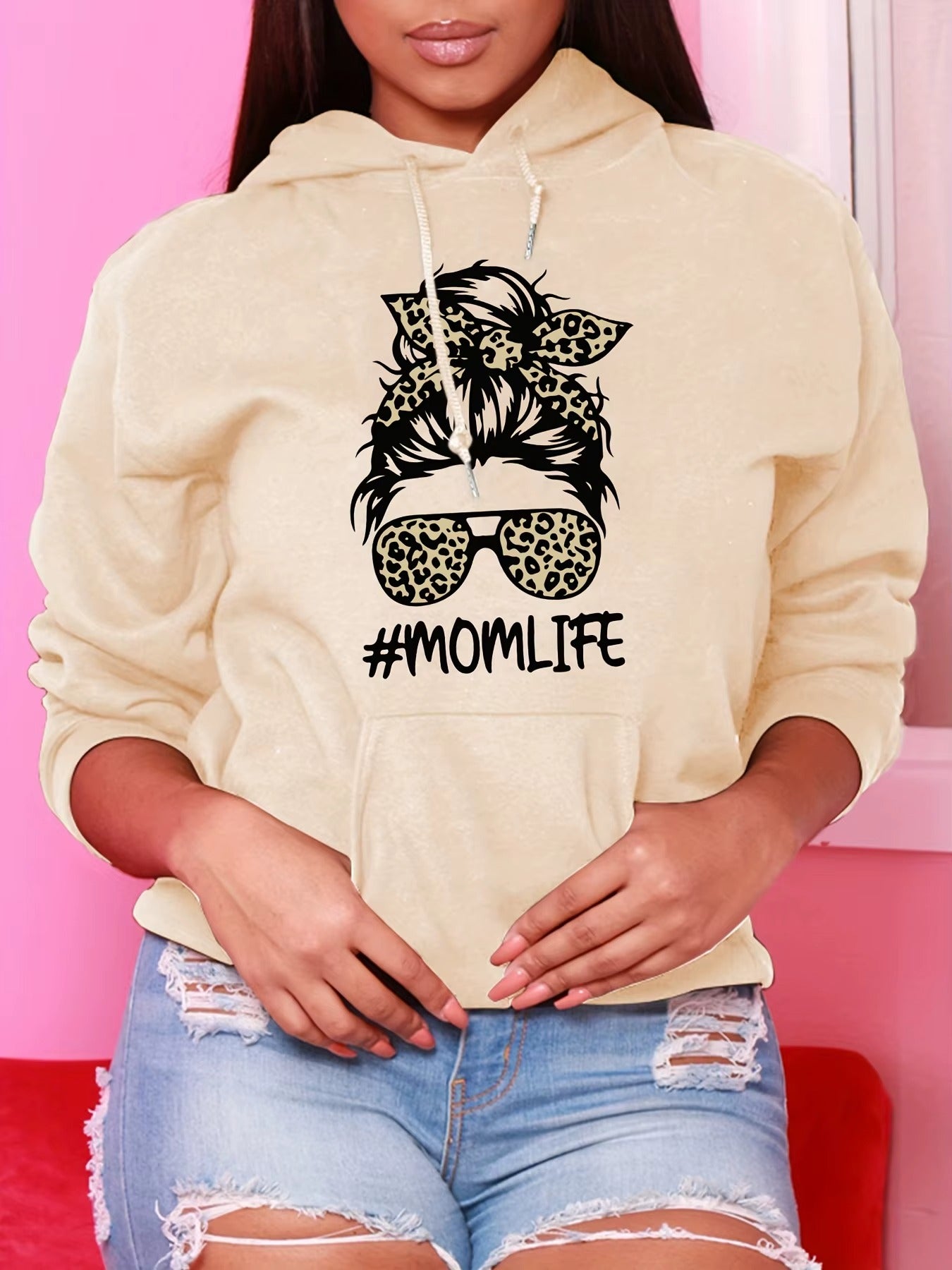 Gothic Mom Life Hoodie: Edgy Leopard & Glasses Print