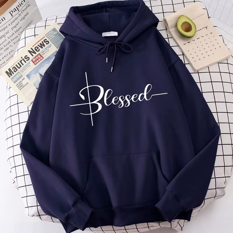 Women's Casual Hoodie with Blessed Letter Print