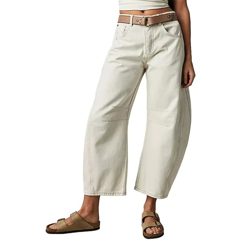 High-Stretch Mid-Rise Barrel Jeans for Women