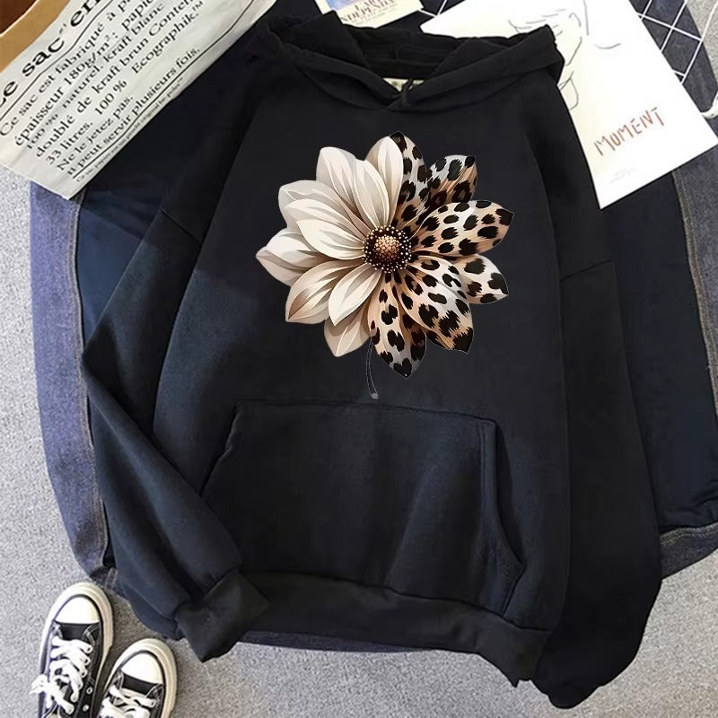 Vintage Bloom Hoodie: Women's 90s Leopard & Floral Print Sweatshirt