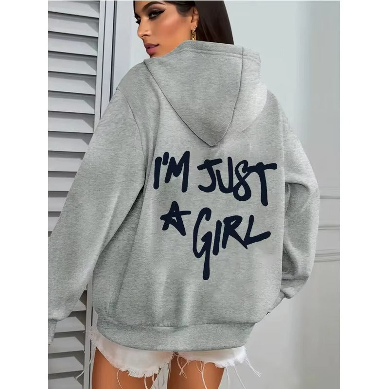 Casual Women's Hoodie with "I'm Just A Girl" Print and Pocket