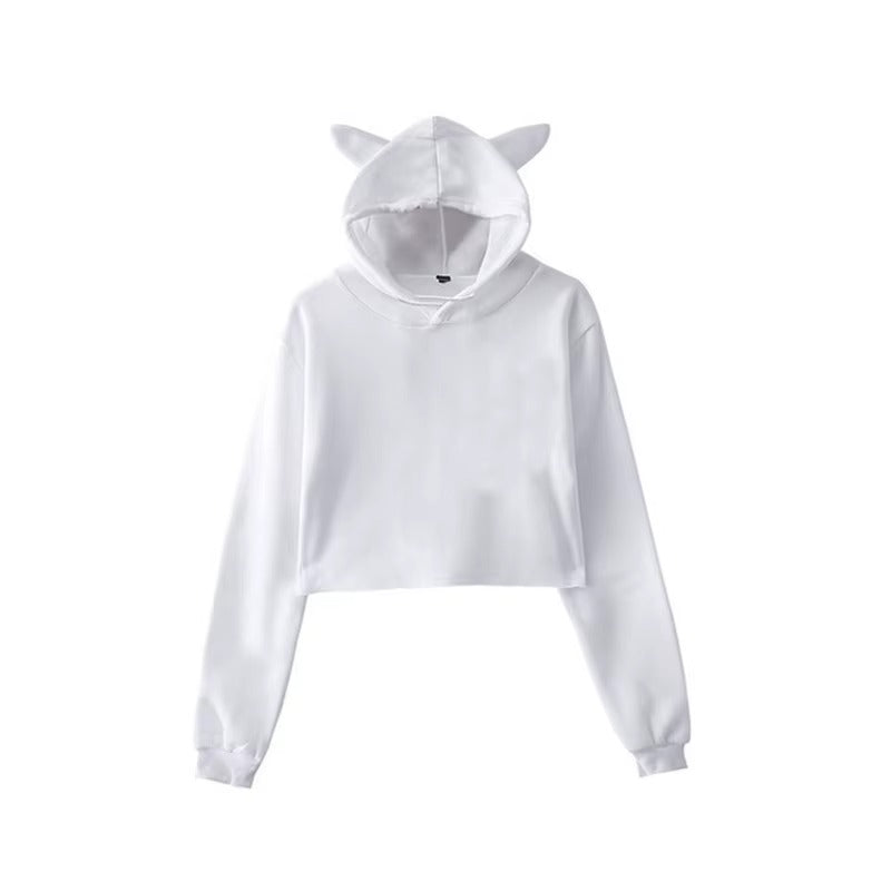 Women's Cat Ear Crop Top Hoodie