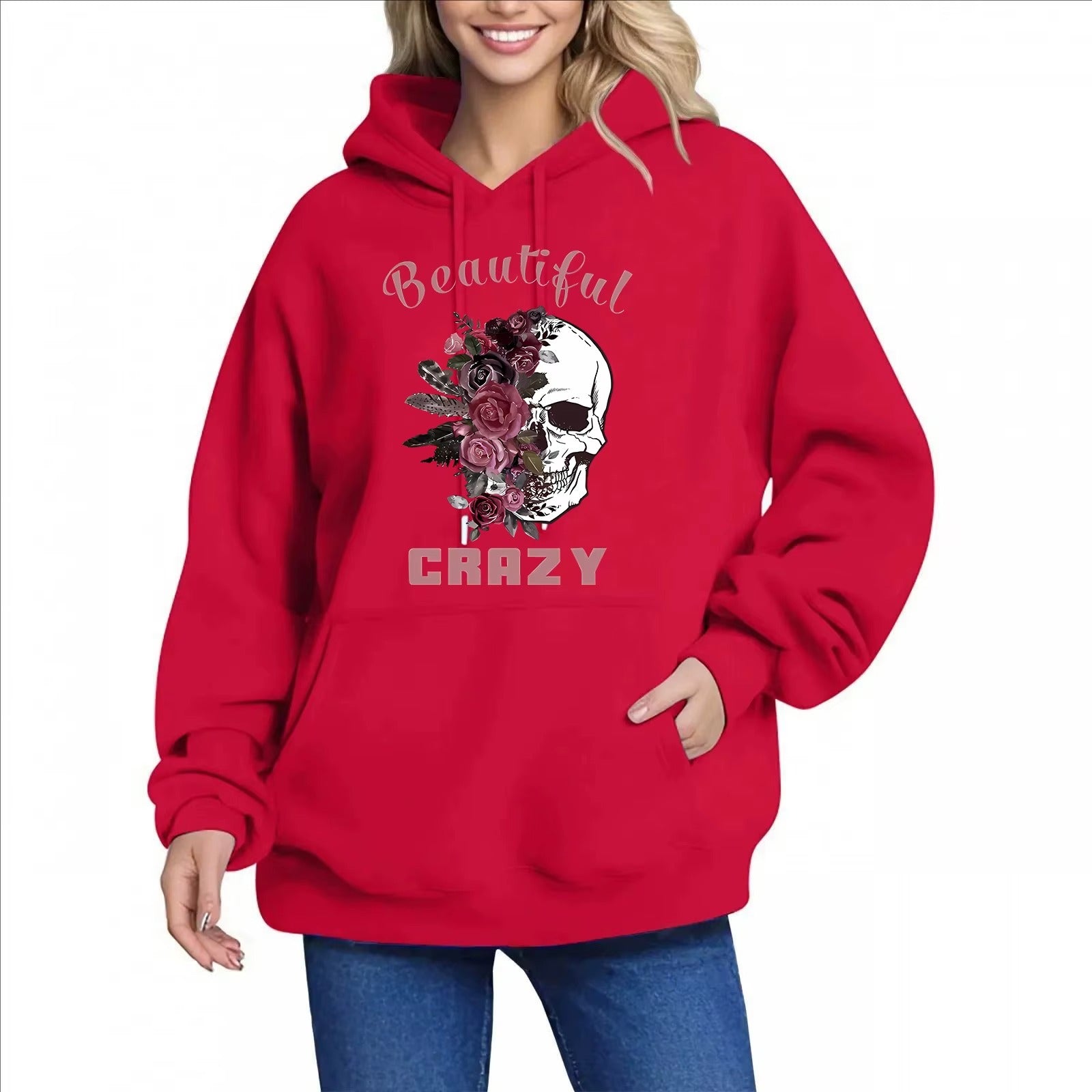 Black Hoodie with Skull and Floral Print