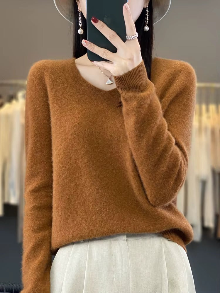 Women's V-Neck Wool Cashmere Blend Sweater