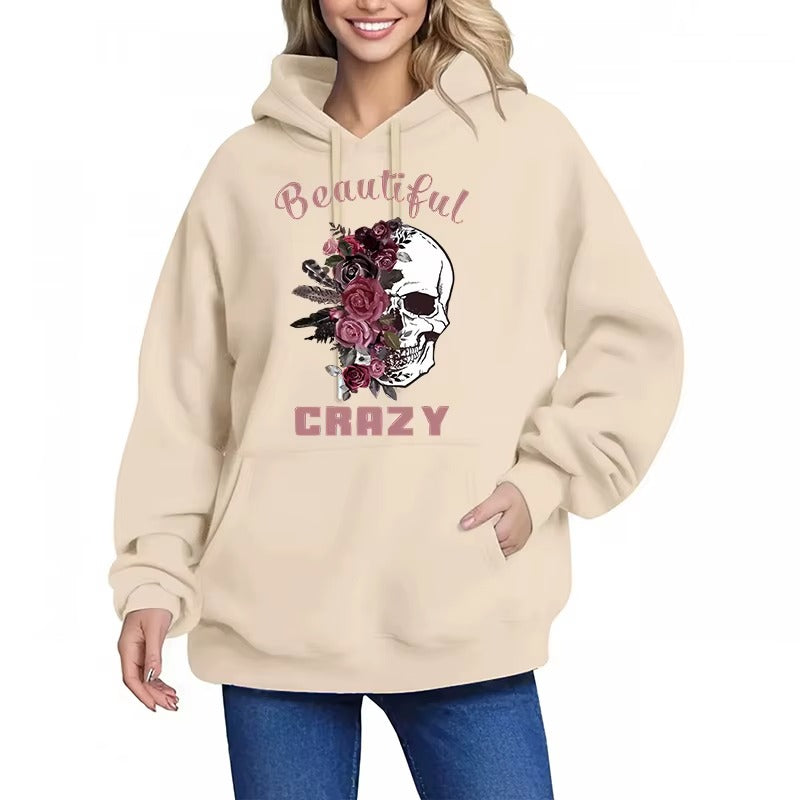 Black Hoodie with Skull and Floral Print