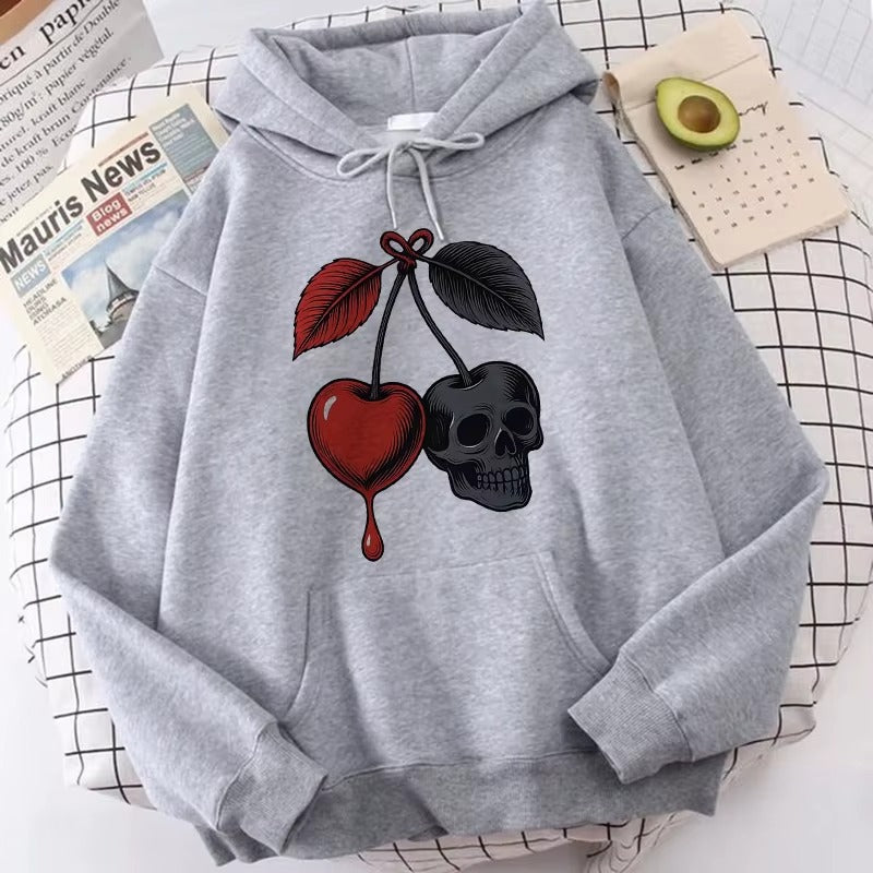 Women's Cherry and Skull Print Hoodie