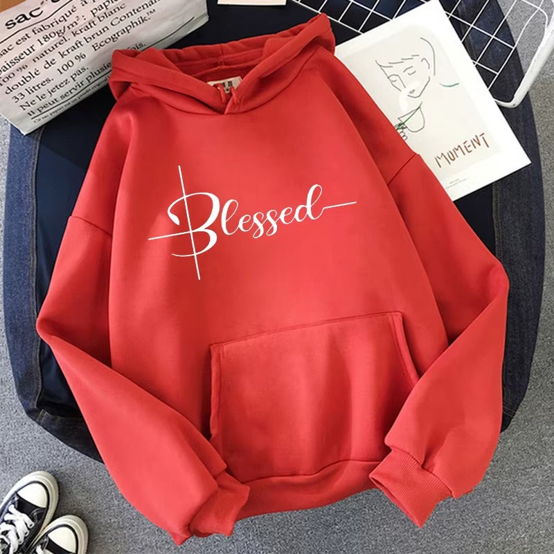 Women's Casual Hoodie with Blessed Letter Print