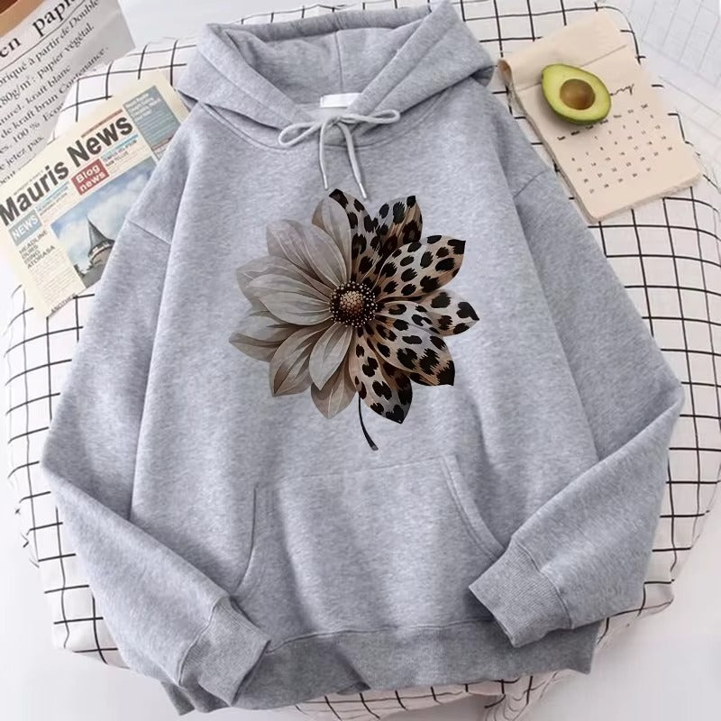 Vintage Bloom Hoodie: Women's 90s Leopard & Floral Print Sweatshirt