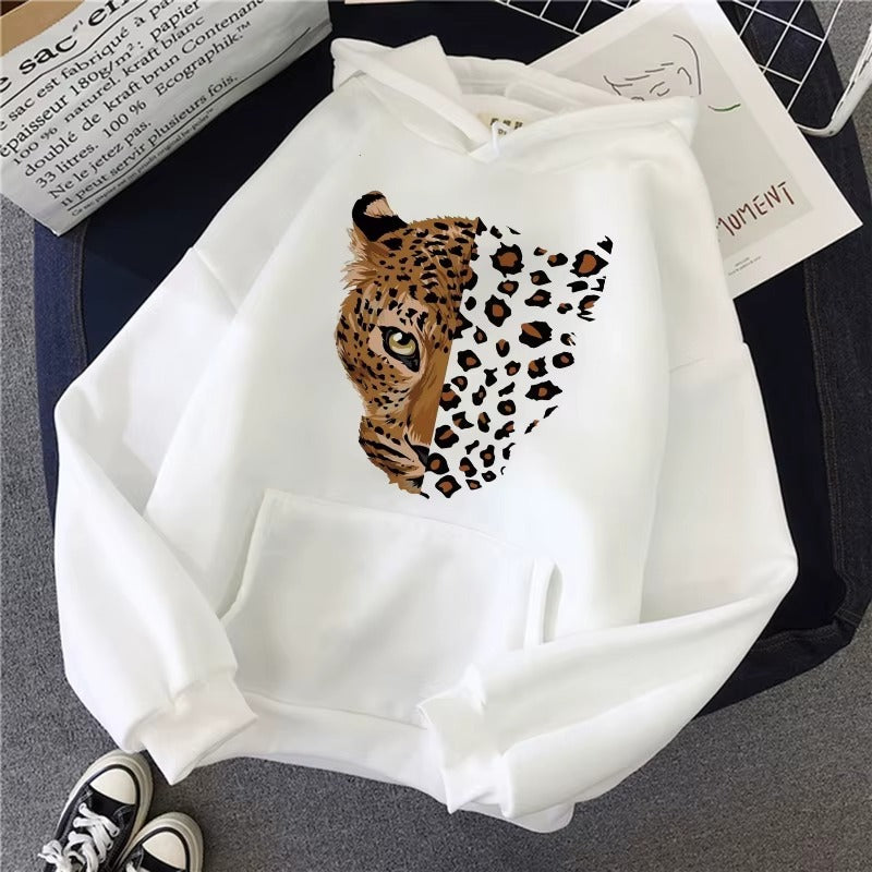 Cozy Wild Style Leopard Print Hoodie for Women - Unisex Autumn Essential
