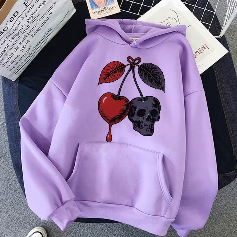Women's Cherry and Skull Print Hoodie