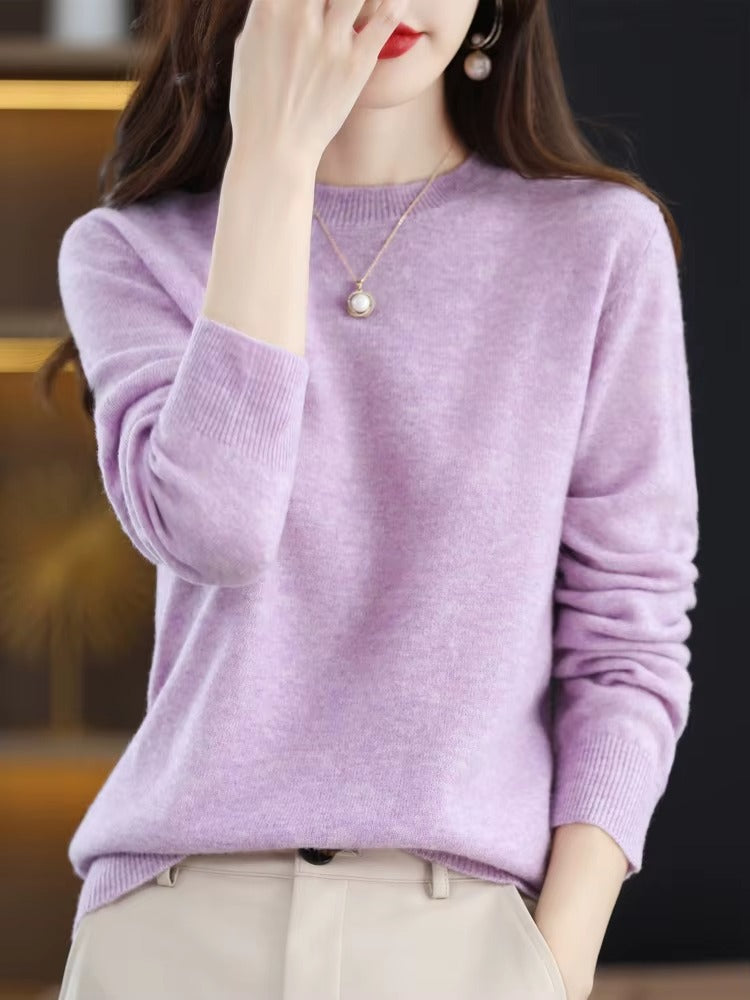 Elegant Wool O-Neck Jumper | Women's Long Sleeve Knitwear Top