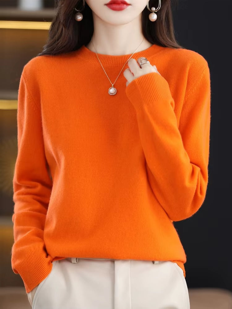 Long Sleeve Cashmere Knitwear | Basic O-Neck Sweater for Women