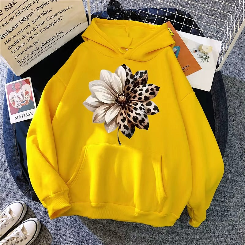 Vintage Bloom Hoodie: Women's 90s Leopard & Floral Print Sweatshirt