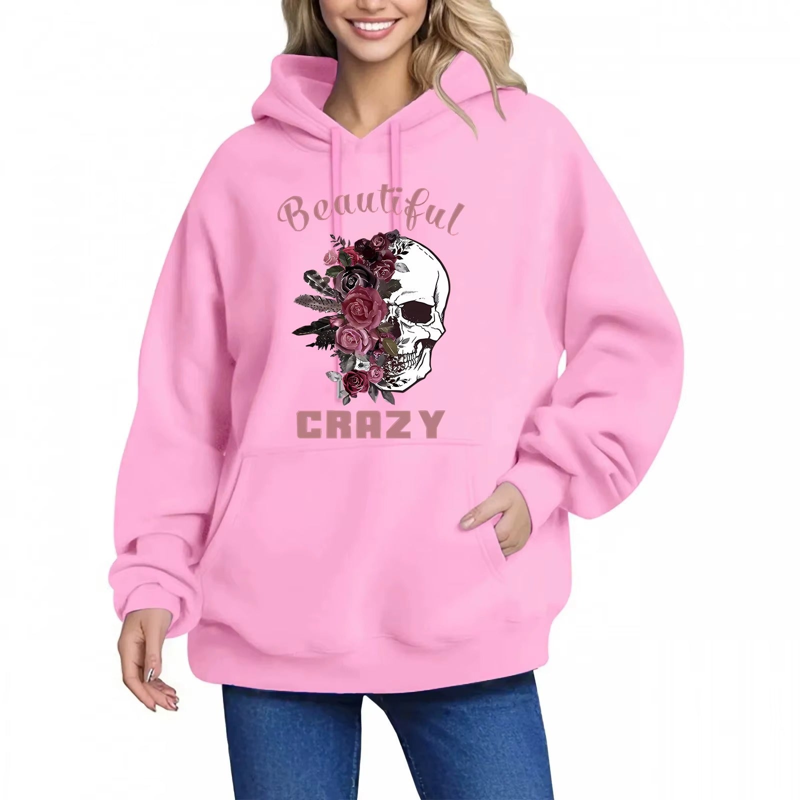 Black Hoodie with Skull and Floral Print